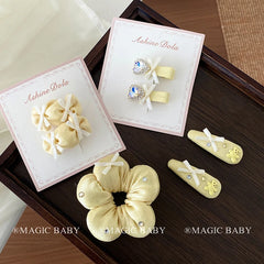Cute Elegant Bowknot Hair Clips for Baby Girls Yellow Solid Color Alloy Fabric Fashionable Alligators Hair Accessories for Kids