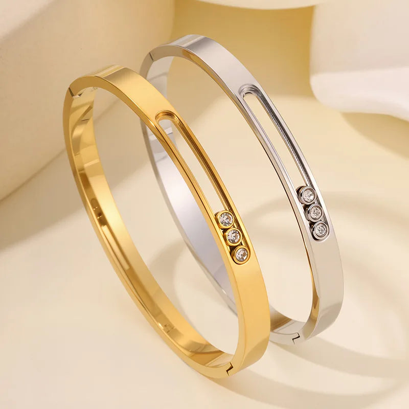 Women's Titanium Steel Bracelet Unique Design with Sliding Grooves and Zircon Dainty Bangles Fashion Jewelry Accessories Bulk
