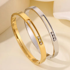 Women's Titanium Steel Bracelet Unique Design with Sliding Grooves and Zircon Dainty Bangles Fashion Jewelry Accessories Bulk