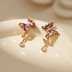 Fashion Elegant Rhinestone Butterfly Bowknot Drop Earrings for Girls Sweet Imitation Pearl Jewelry for Women Ladies Accessories