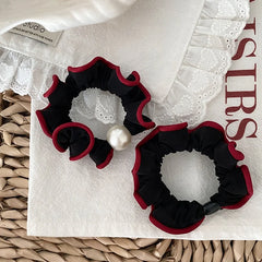 Ladies Black Red Colored Imitation Pearl Small Hair Ties Thick Thin Hair Elegant Vintage Bulk Order Women Scrunchies Accessories