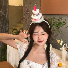 Hot Sale Cute Lightweight Pink & White Medium Headbands Sweet Birthday Cake Decorative Hairbands for Kids Wholesale Stock
