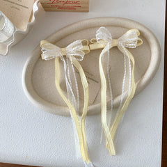 Girls Bowknot Ribbon Solid Color Tulle Small Alligator Clips Simple Sweet Fashion Wholesale in Stock Hairpins Accessory for Kids