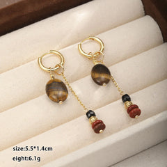 Fashion Blue Turquoise Tiger Eye Stone Drop Earrings for Girls 18K Gold Plated Jewelry for Women Ladies Wholesale Natural Stone