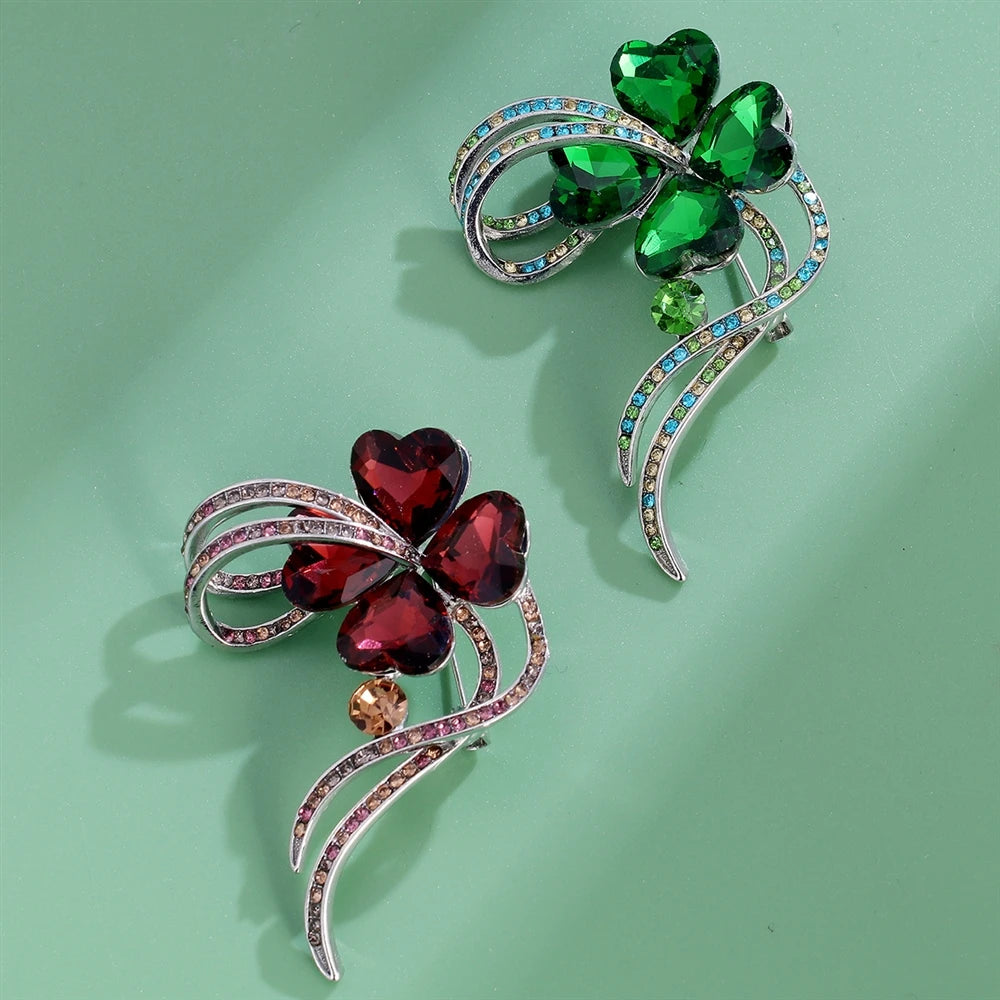Fashion Glitter Lucky Elegant Plants Rhinestone Brooches for Girls Elegant Simple Pins Jewelry for Women Ladies Accessories
