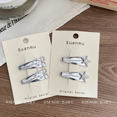 Simple Fashion Solid Color Silver Hair Clips for Baby Girls Bowknot Star Snap Clips for Kids Children Hair Accessories in Stock