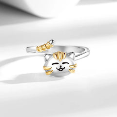 Japanese and Korean Fashion Rings Cute Cat Cartoon Spinning Simple Personalized Ring for Female Teenager Accessories Wholesale
