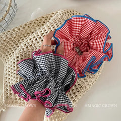 Fashion Plaid Flower Scrunchies for Girls Fabric High Elastic Quality Hair Ties for Women Ladies Durable Hair Accessories Summer