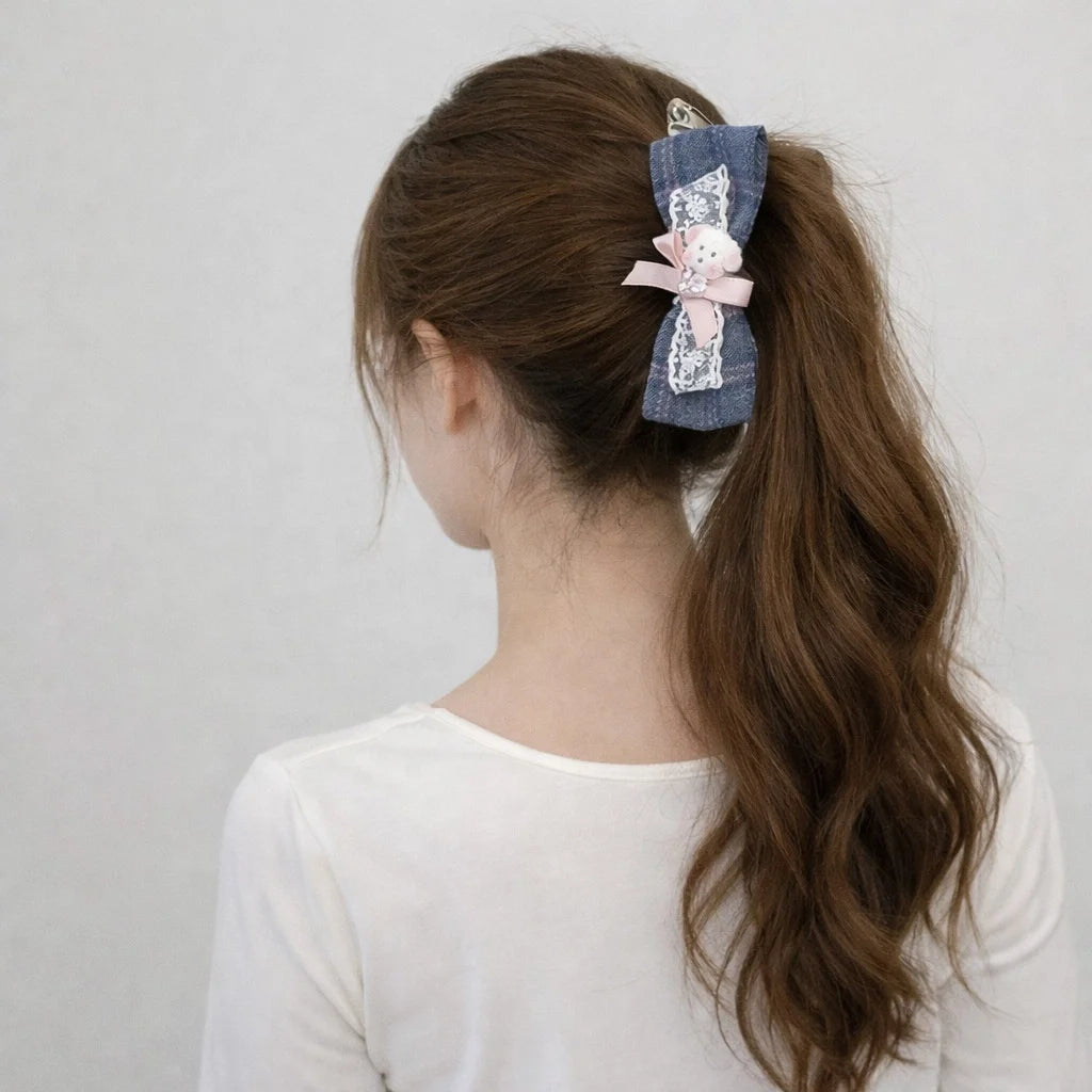 Korean-style Cute Dog Bow Scrunchie Girlish Lace Banana Clip Headband Gentle Sweet Casual Hair Clips for Women Hair Accessories