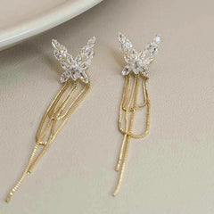 Female Rhinestone Butterfly Mental Tassel Design Drop Earring Fashion Elegant Glamorous Wholesale Jewelry Accessories for Causal