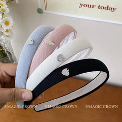 Hot Sale Fabric Solid Color Wide Alloy Headbands Classic Elegant Fashion Heart Decorative in Stock Hairbands Accessory for Kids