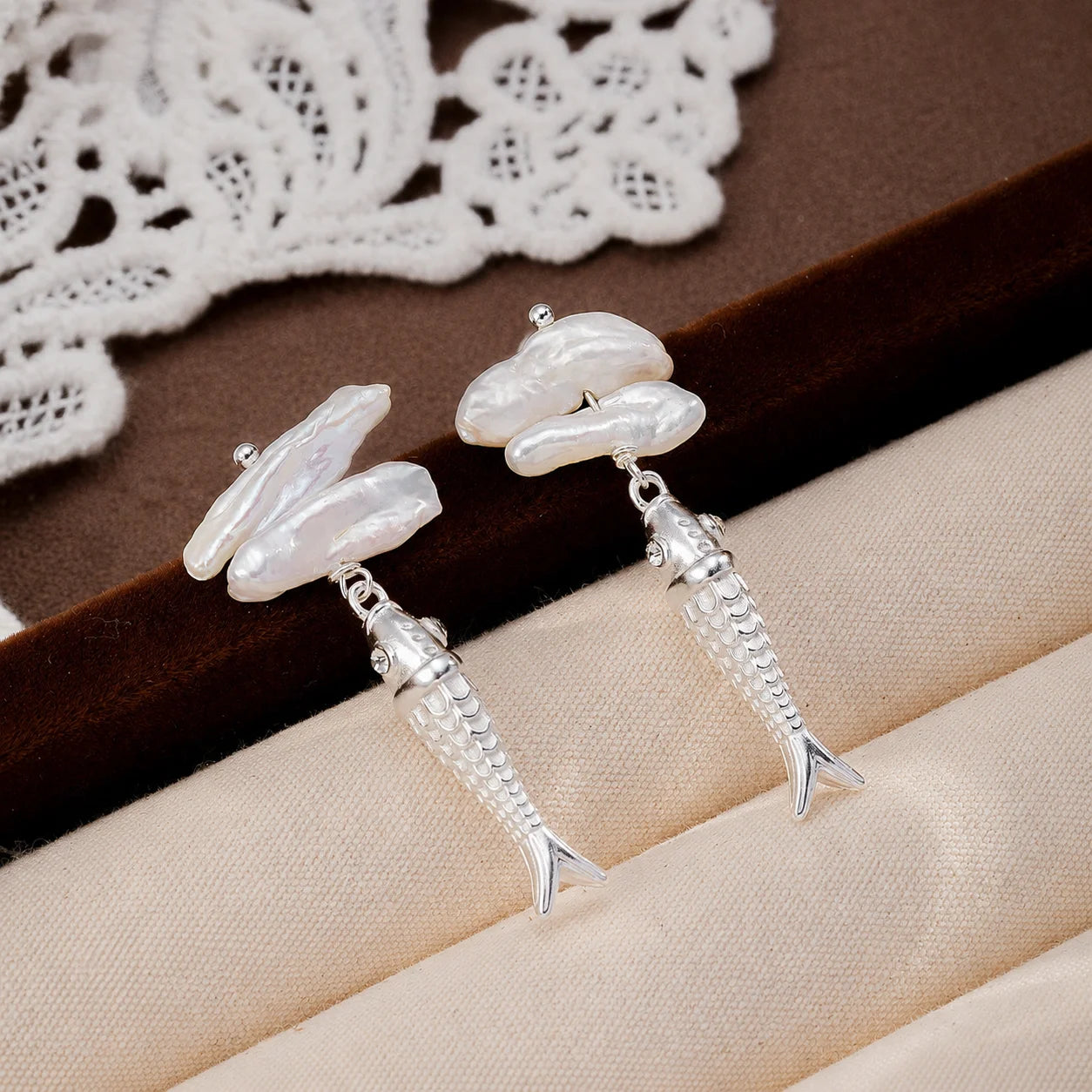 Fashion Baroque Pearl S925 Silver Cubic Zirconia Fish Animal Drop Earrings for Girls Jewelry for Women Ladies Wholesale Bulk