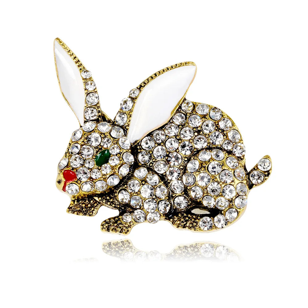 Fashion Rabbit Animals Sweet Cute Brooches for Girls Glitter Rhinestone Pins Jewelry for Women Ladies Accessories Wholesale