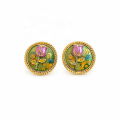 Women Vintage Flower S925 Silver 18k Gold-plated Copper Stud Earring Factory Price Trendy Hand-Painted Drip Glaze Jewelry