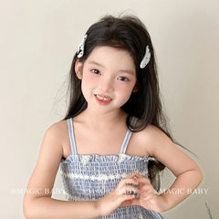 Hot Sale Solid Color Heart Dots Bowknot Hair Tie Alligator Clips Fashion Sweet in Stock Scrunchy Hairpins Accessory Set for Kids