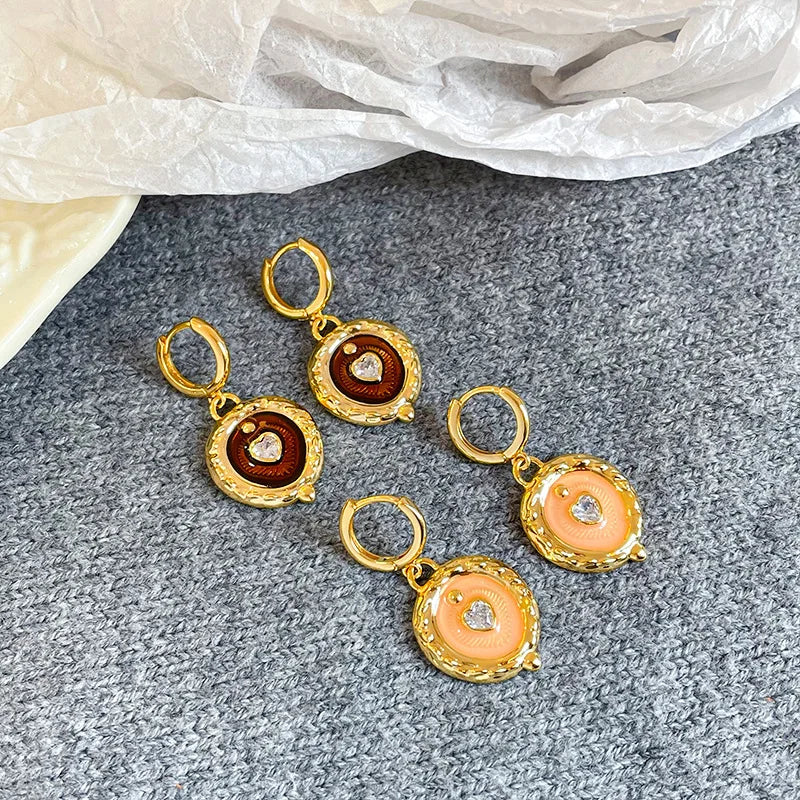 Female Red Brown Irregular Shape Zircon 18k Gold-plated Earring Elegant Fashion Vintage Low MOQ in Stock Jewelry for Women Daily