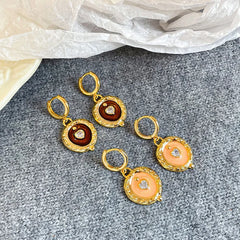Female Red Brown Irregular Shape Zircon 18k Gold-plated Earring Elegant Fashion Vintage Low MOQ in Stock Jewelry for Women Daily