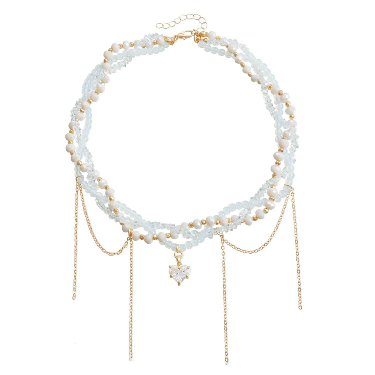 Fashion Glitter Bead Heart Shaped Link Glitter Necklaces for Girls Sweet Cute Glamorous Jewelry for Women Ladies Accessories