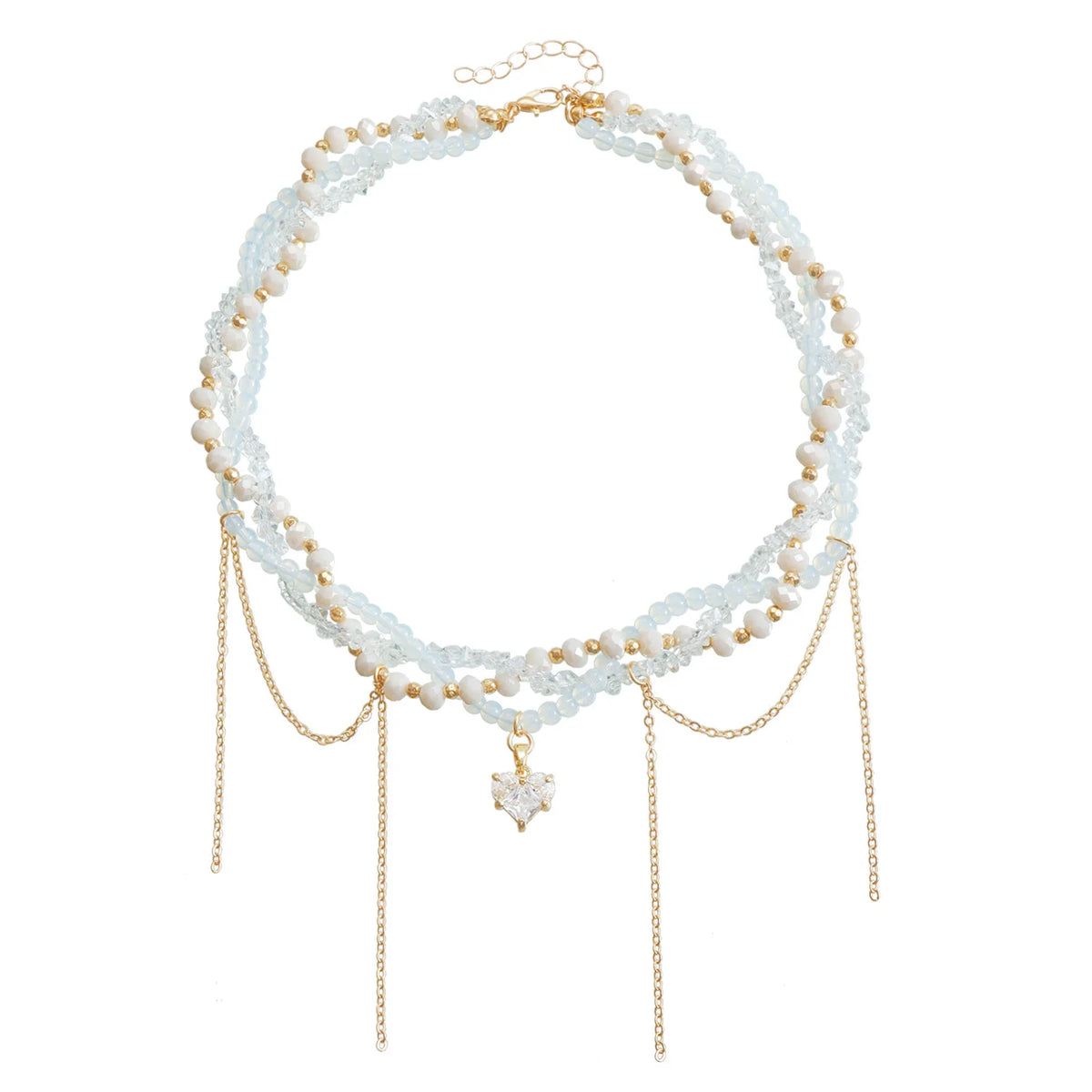 Fashion Glitter Bead Heart Shaped Link Glitter Necklaces for Girls Sweet Cute Glamorous Jewelry for Women Ladies Accessories