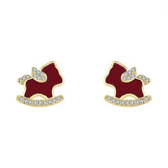 Horse Year Fashion Earrings Stud Flash Zodiac Red Cute Trojan Horse Earrings Light Luxury High-end Earrings for New Year Bulk