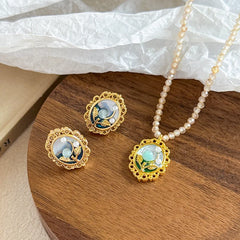 Female 0.2cm Faceted Natural Stone Chain Necklace S925 Silver 18k Gold-plated Earring Drip Glaze Hand-Painted Daily Jewelry Sets
