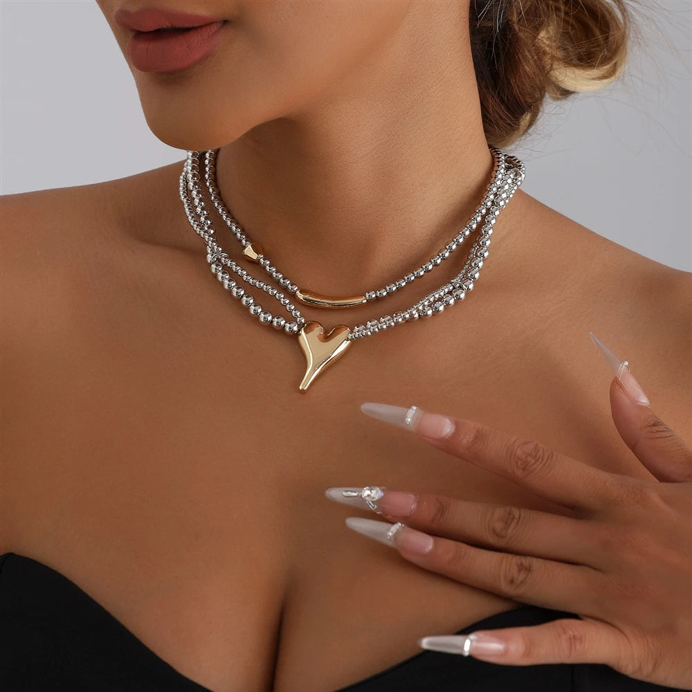 Fashion Heart Shaped Layered Wearing Sweet Spicy Necklaces for Girls Trendy Stylish Jewelry for Women Ladies Accessories Chic
