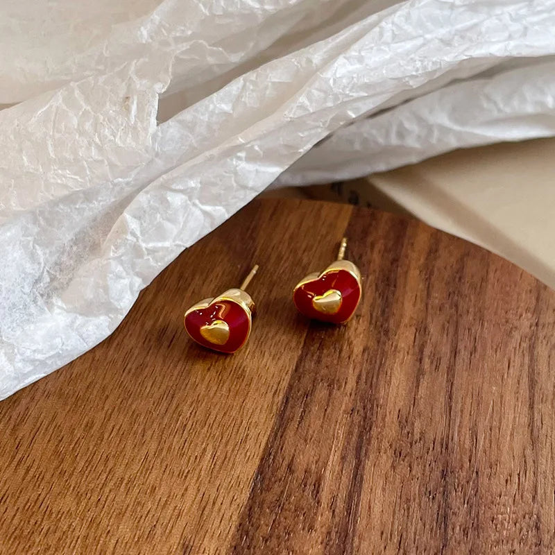 Fashion 18K Gold Plated Heart Shaped S925 Silver Stud Earrings for Girls Sweet Jewelry for Women Ladies Wholesale China Supplier