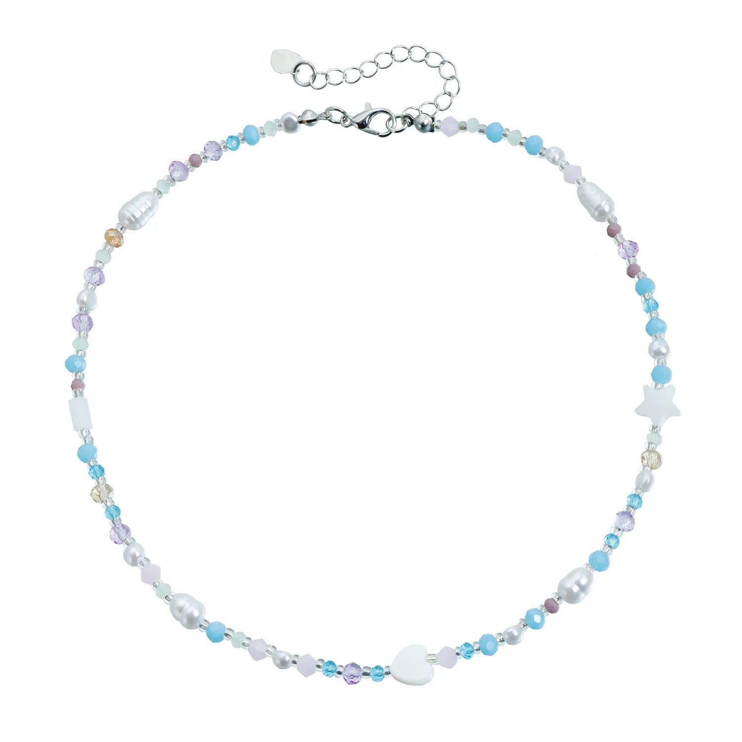 Fashion Colorful Beads Heart Shaped Sweet Cute Necklaces for Girls Trendy Art Deco Jewelry for Women Ladies Accessories Chic