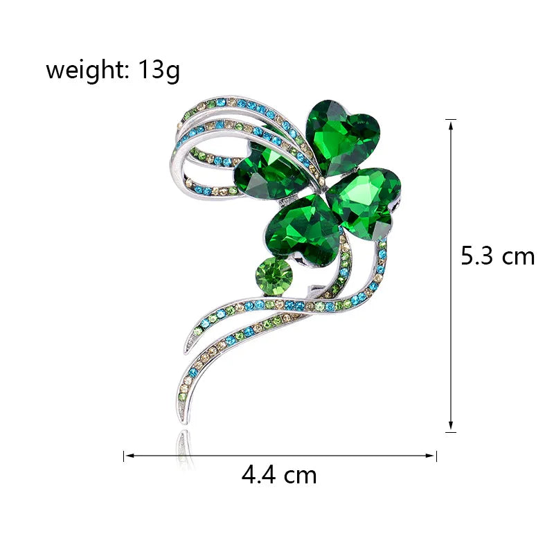 Fashion Glitter Lucky Elegant Plants Rhinestone Brooches for Girls Elegant Simple Pins Jewelry for Women Ladies Accessories