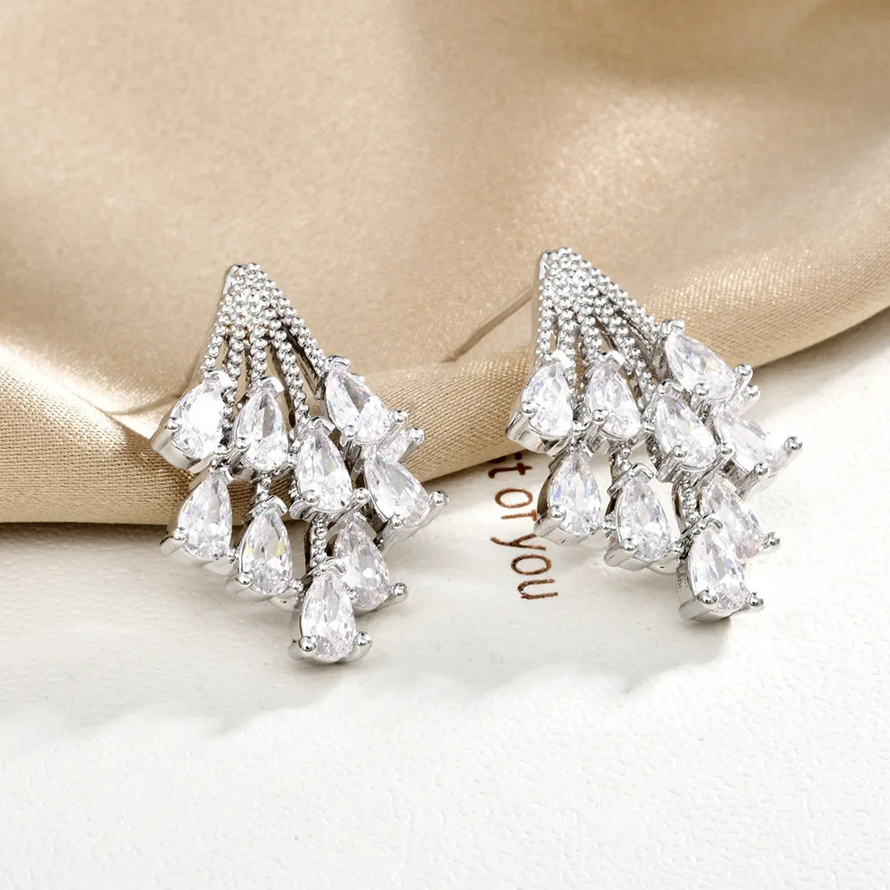 Super Fairy Firework Stud Earrings Water Drop Glitter Zircon Earrings Fashionable Stylish Light Luxury Ear Jewelry Accessories