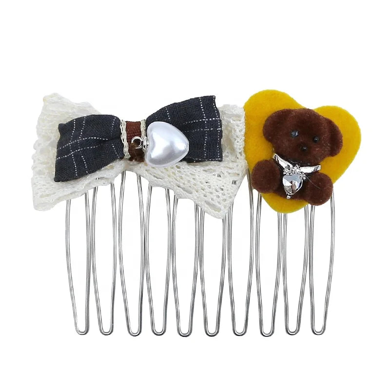 Cute Sweet Hair Clips Little Bear Knitted Bowknot Comb Hair Clips for Women Girls Ladies Fashion Hair Accessories Wholesale New