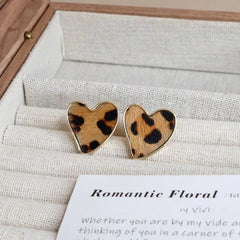 Women Heart Square Circle Shape Leopard Print Small Stud Earring Fashion Elegant Simple Bulk Order Jewelry Accessories for Daily