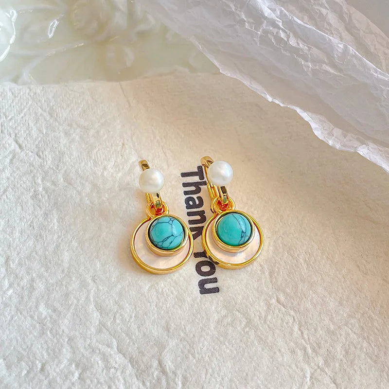 Fashion White Mother of Pearl Lapis Lazuli Drop Earrings for Girls Vintage Jewelry for Women Ladies Wholesale Natural Stone