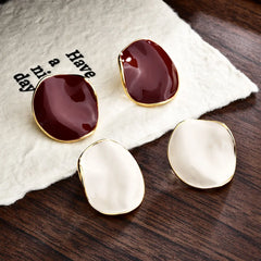 French Style Dropping Glaze Pleated Round Earrings for Women Light Luxury High-end Elegant Earring Stud Fashion Charms Earrings