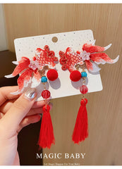 Koi Fish Tassels Classic Vintage Hair Clips for Baby Girls Fabric Alligators Hair Accessories for Festivals Parties New Year