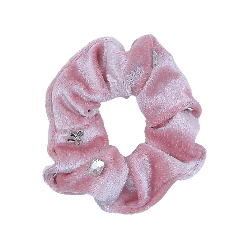 Simple Solid Color Glitter Bowknot Scrunchies for Baby Girls Elegant Velvet Luxurious Hair Ties for Kids Child Hair Accessories