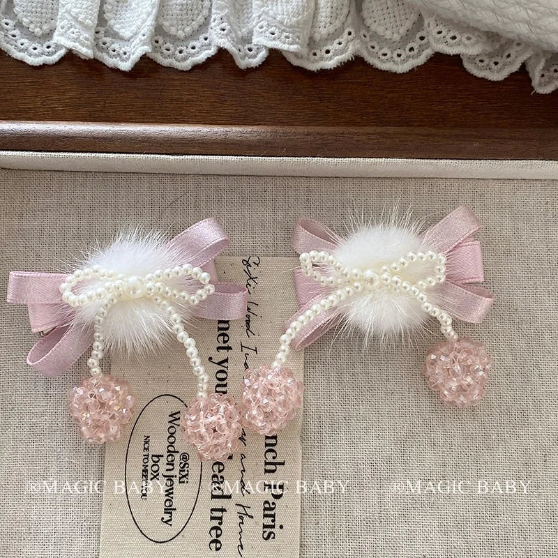 Fashion Cute Sweet Ribbon Bowknot Fluffy Hair Clips for Baby Girls Kawaii Princess Alligators for Kids Children Hair Accessories