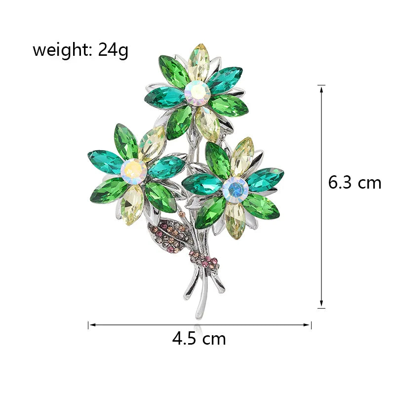 Fashion Flowers Floral Rhinestone Sweet Elegant Brooches for Girls Dainty Glamorous Pins Jewelry for Women Ladies Accessories