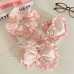 Solid Color Bowknot Ribbon Scrunchies Cute Elegant Princess Hair Ties for Women & Girls Sweet Stock Hair Accessories