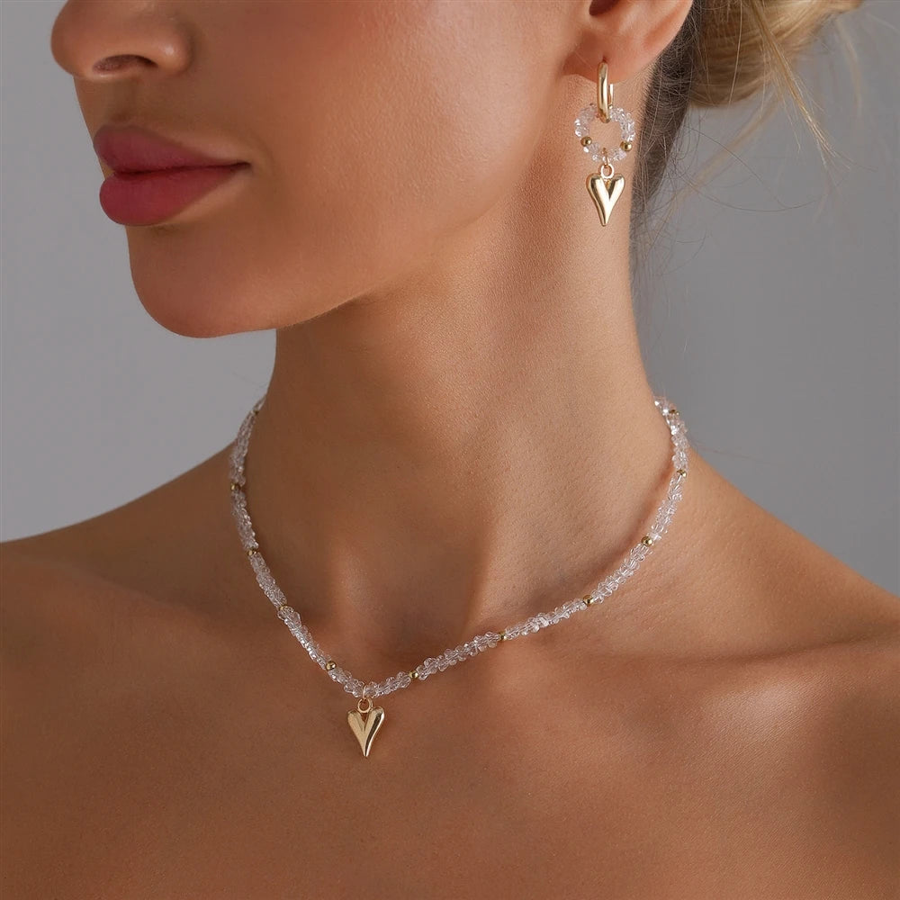 Fashion Trendy Simple Sweet Cute Heart Shaped Necklaces for Girls Minimalistic Art Deco Jewelry for Women Ladies Accessories