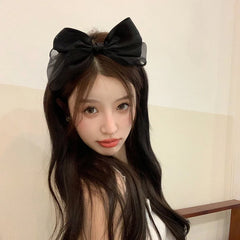 Classic Black Princess Style Headband with Big Bowknot Solid Color Preppy Sweet Elegant Hair Accessories for Girls and Women