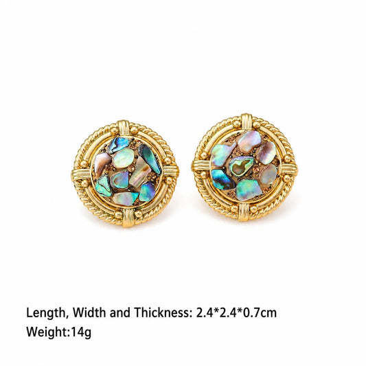 Ladies Blue Purple Abalone Shell Circle Shape S925 Silver 18k Gold-plated Stud Earring Fashion Elegant in Stock Daily Jewelry