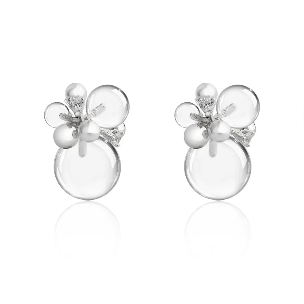 Korean-style Elegant Transparent Crystal Round Stud Earrings with Zirconium Inlaid Unique Trendy Fashionable Ear Jewelry Bulk