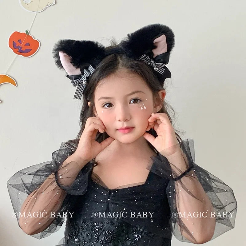 Halloween Black Cat Headband for Kids Cute Kitten Hairband Children Costume Party Hair Accessories Spooky Fun Trick or Treat