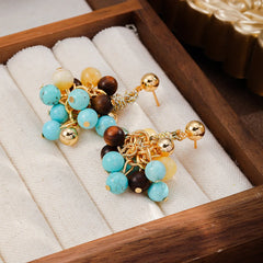 Fashion Natural Stone Tiger Eye Stone Turquoise Drop Earrings for Girls Beads Boho Jewelry for Women Ladies Wholesale Bulk