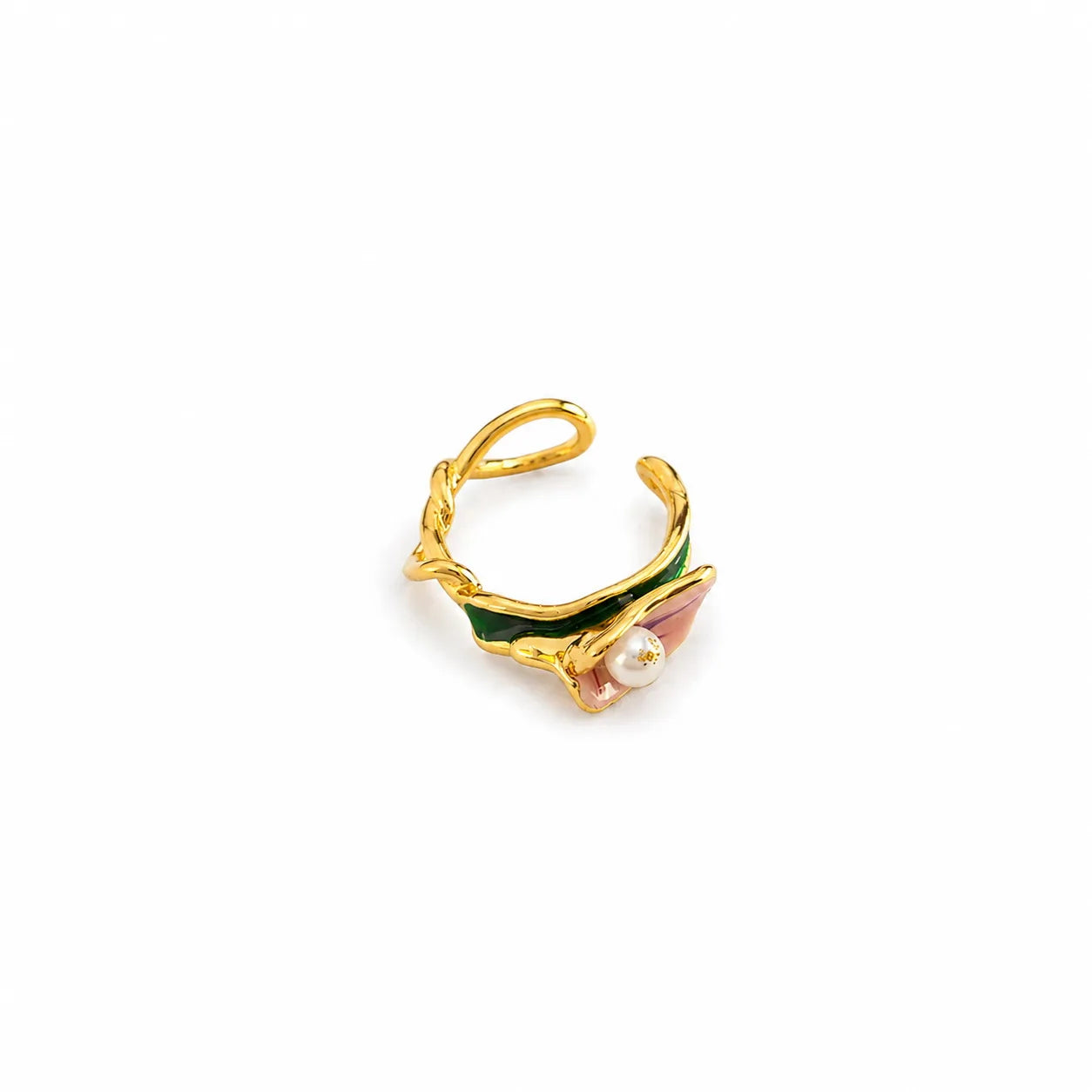 Fashion Luxury Dainty Copper Freshwater Pearl 18K Gold Rings for Girls Hand-Painted Drip Glaze Jewelry for Women Lady Wholesale