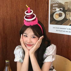 Hot Sale Cute Lightweight Pink & White Medium Headbands Sweet Birthday Cake Decorative Hairbands for Kids Wholesale Stock