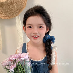 Kids Blue White Flower Print Small Scrunchies Ponytail Holder High Elastic Fashion Hair Ties Accessories for Children Daily Use