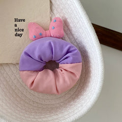 Hot Sale Color Blocked Bowknot Cartoon Large Hair Ties Sweet Cute Ponytail Holder Scrunchies in Stock Accessories for Girls Kids