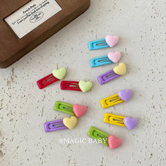 Cute Chic Simple Snap Hair Clips 5cm Heart-Shaped Candy Colors Baby Girls' Fashion Accessories Alloy Material for Party